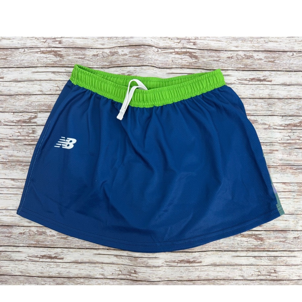 New Balance Blue Running Shorts Lime Green Waistband Lighthouse Graphic Mens S